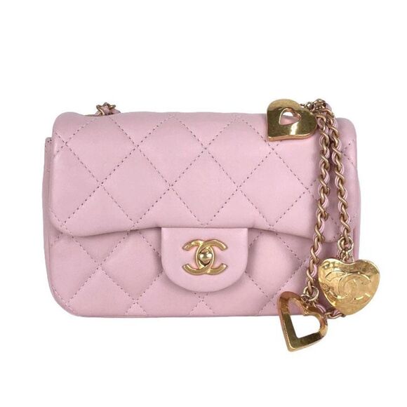 Chanel Mini Matelasse Heart Charm Chain Shoulder Bag Lambskin Pink Gold Hardware - Picture 1 of 9
